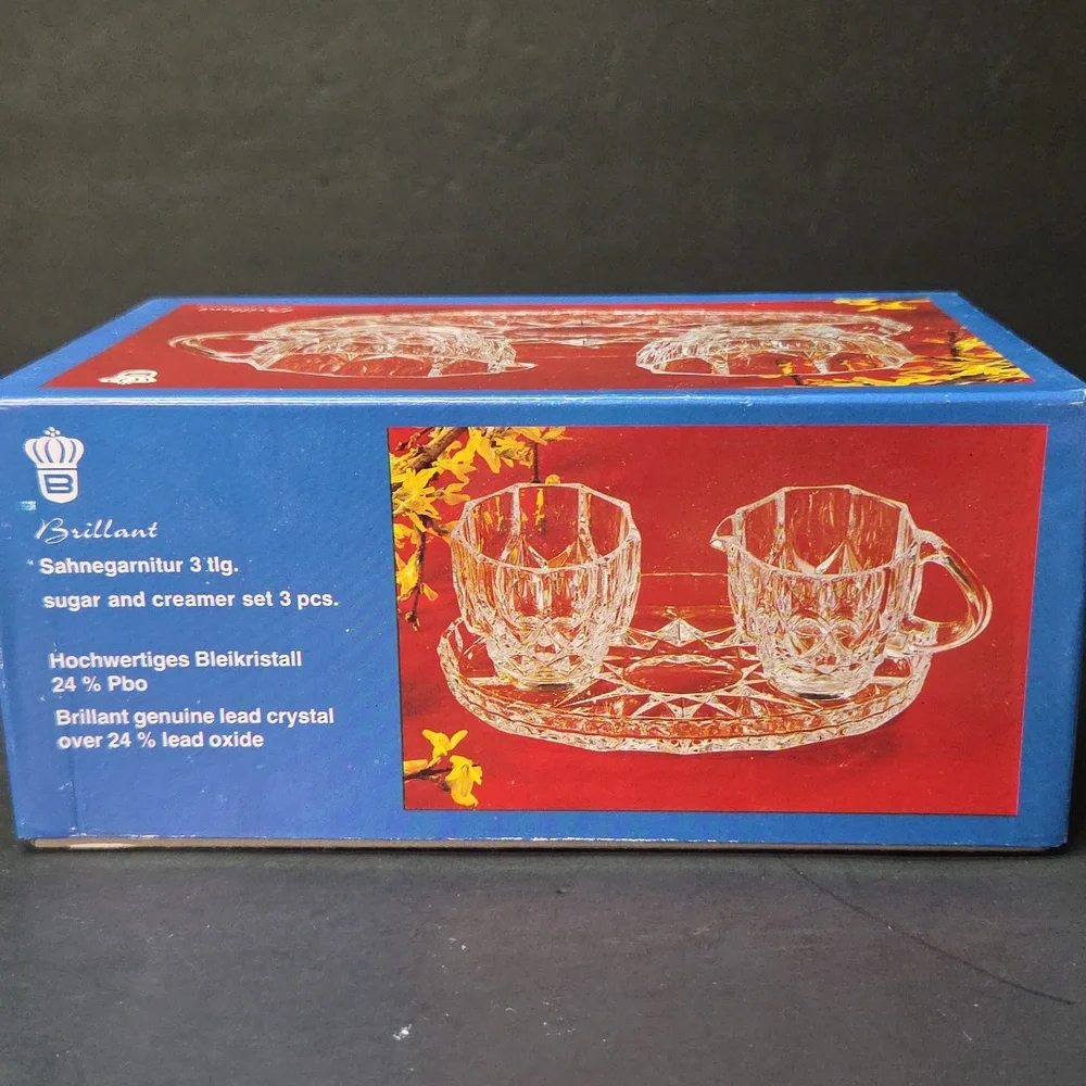 Brillant‎ West Germany Crystal Cream Sugar Tray Set W/ Original Box